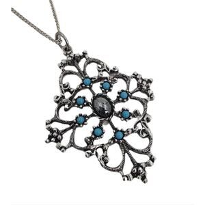 Vintage Avon Mirabella Pendant Necklace 1974 - Hematite and Turquoise-Color